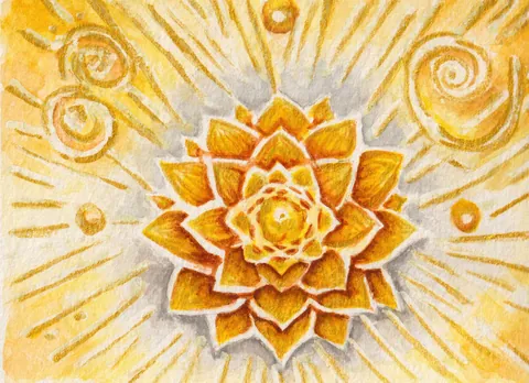 Day 3, Solar Plexus: a golden lotus at the center, with rays of light spreading out in every direction.